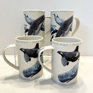 DUNOON Fine Stoneware Whale Printed Coffee Tea Mug - Set Of 4 -Made in Scotland